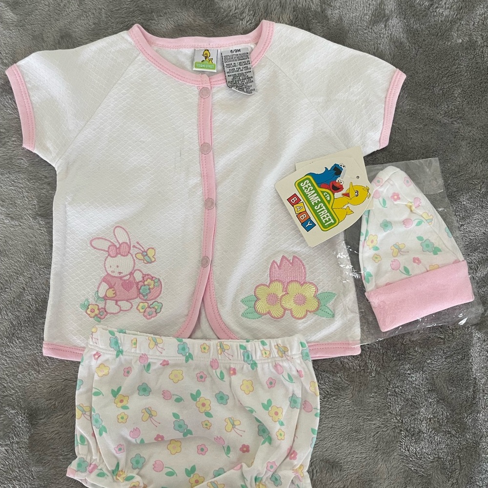 Vintage Sesame Street Pink and White Baby two piece